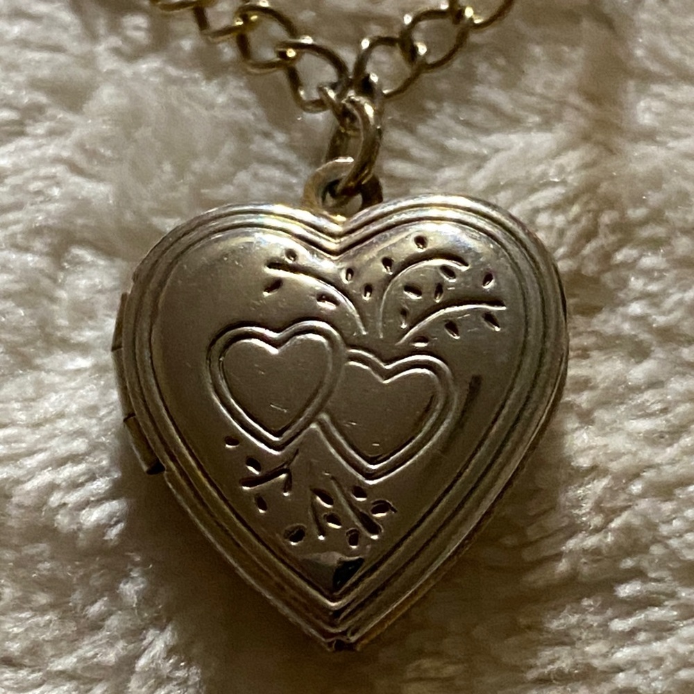 DOUBLE HEART Gold tone  Heart Locket Necklace